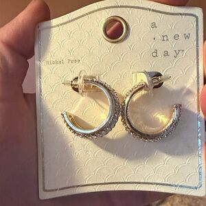 a new day Gold Hoop Earrings with Clear Crystals